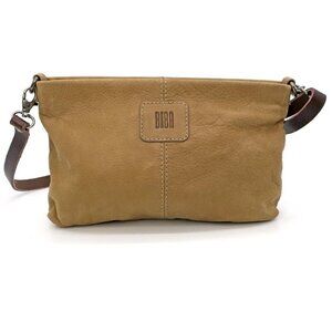 Biba Carolina Out Cross Bag Crossbody Purse Taupe Full-Grain Leather